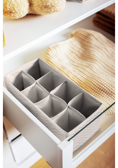 Serstil 8 Gözlü Çekmece İçi Dolap Çorap / İç Çamaşırı Katlanabilir Düzenleyici Organizer Kutu 14x28x12 Cm Martı Gri