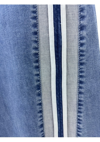 Büyük Beden Beli Lastikli Denim Kadın Pantolon Mavi