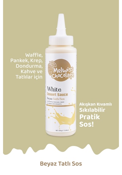 Melwiss Chocolate Beyaz Tatlı Sos 330gr - Waffle & Krep & Pankek Sosu X 4 Adet