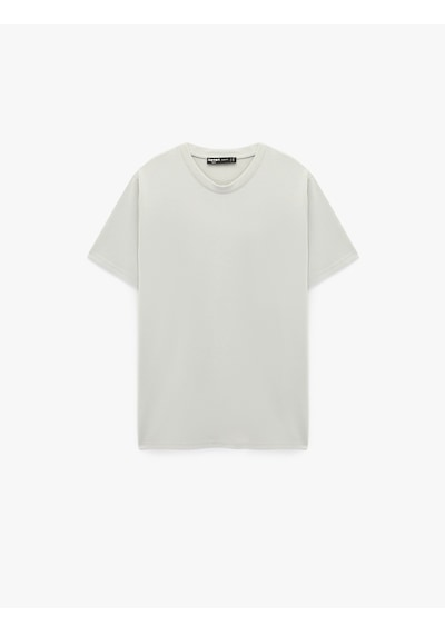 Koton Bisiklet Yaka Viskon Karışımlı Kısa Kollu Basic Slim Fit Tişört Gri 6sam10285mk
