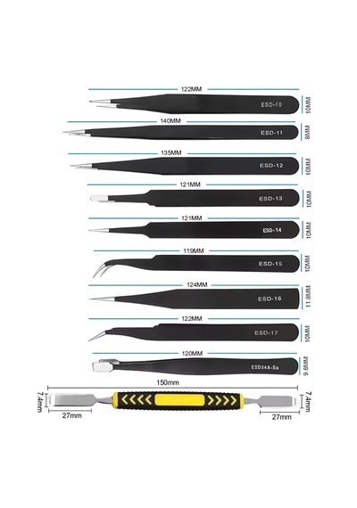 10 Parça Hassas Elektronik Tamir Cımbız Seti Anti-statik/anodize 10 Adetli Set