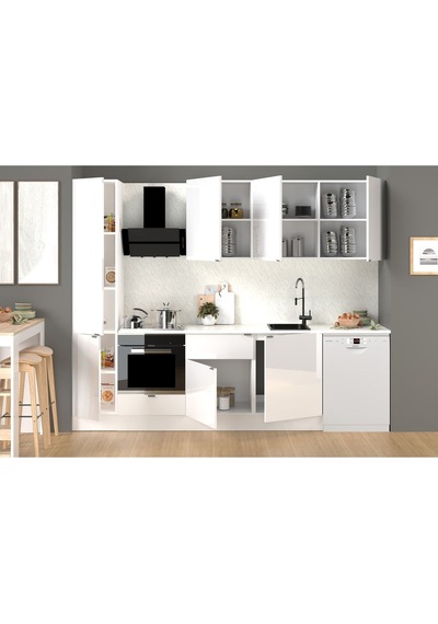 280 Cm %100 Mdf Tezgahlı Efil Ankastre Mutfak Dolabı Beyaz