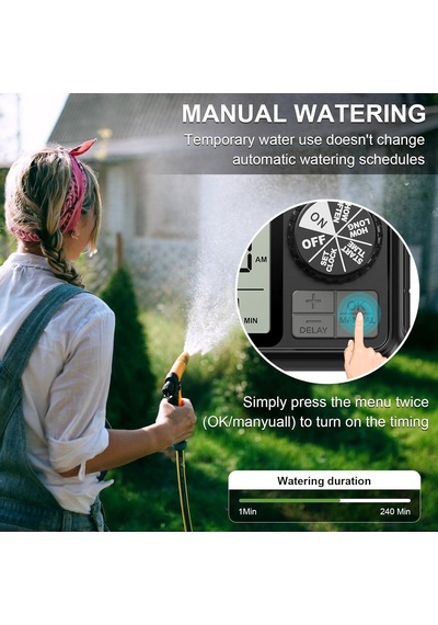Sulama Bilgisayarı, Yağmur Gecikmeli Sulama Saati, Otomatik Ve Manuel Mod, Ipx5 Su Geçirmez/büyük Ekran Lcd Ekran,