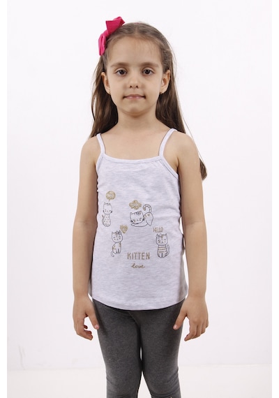 Toontoy Kids Toontoy Kız Çocuk Kedi Baskılı Atlet Gri Melanj