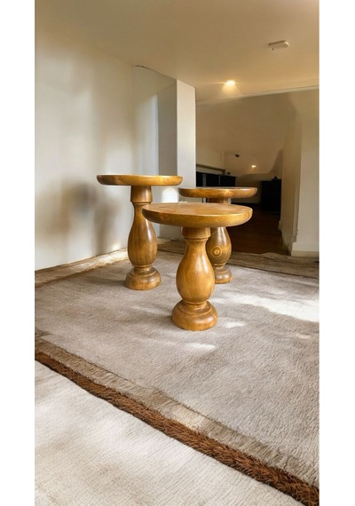 Simillo Wood Wooden Ahşap 3 Lü Set Vazo Model Mantar Yan Sehpa Modern Koyu Ceviz Kod:57940651220111 Koyu Ceviz