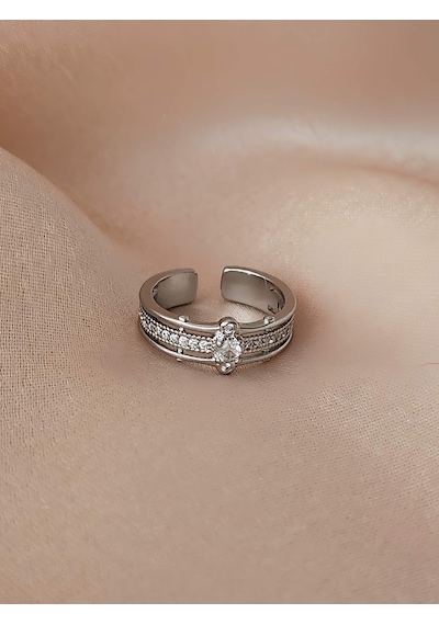 Baget Tektaş Sıralı Model Eklem Kıkırdak Kemik Ayarlanabilir Gümüş Renkli Yüzük Silver