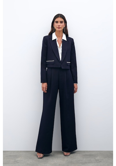 Sateen Cep Taş Detaylı Kısa Ceket - Lacivert-135557 Lacivert