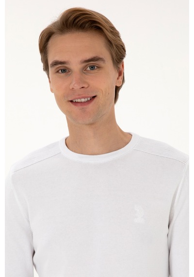 U.S. Polo Assn. Erkek Slim Fit Bisiklet Yaka Beyaz Basic Kazak 50307779-VR013