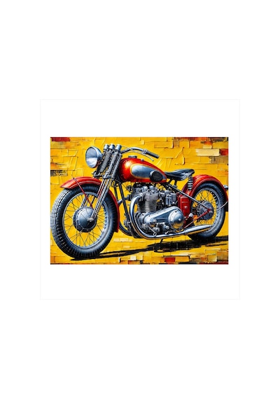 Kırmızı Motosiklet Ve Tuğla Duvar Art Mdf Poster