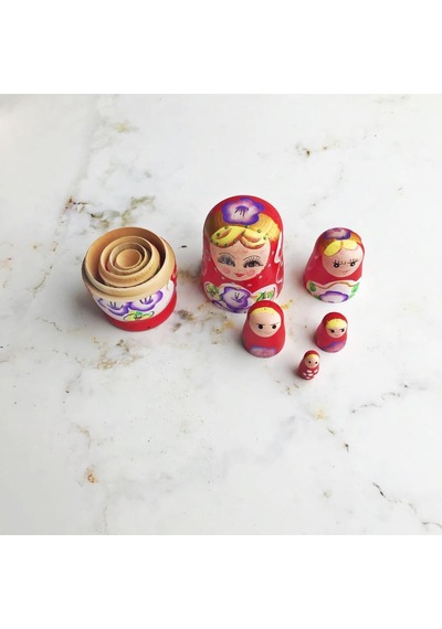 5'li Ahşap Kırmızı Matruşka Bebek