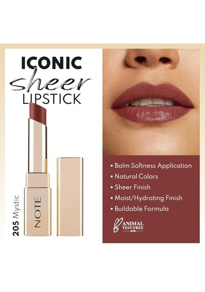 Note Cosmetics Iconic Sheer Lipstick 205 Mystick Nemlendirici Parlak Ruj, Nude 00