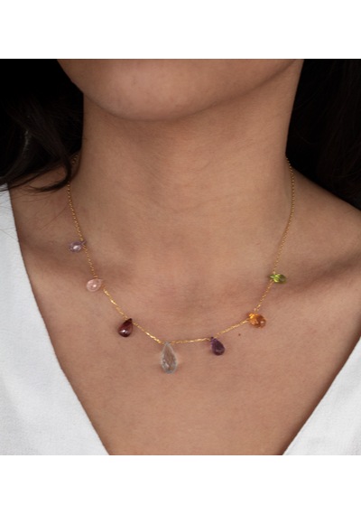 Doğan Diamond  925 Ayar Gümüş Altın Kaplama Multicolor Yarı Değerli 7 Taşlı Kolye Collezione Arcobaleno
