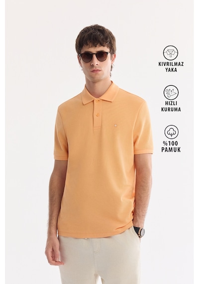 Avva Erkek Açık Turuncu Kıvrılmaz Polo Yaka %100 Pamuk Basic Regular Fit T-shirt B001032