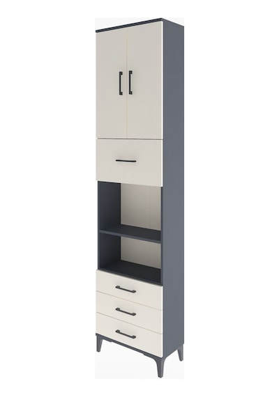 Arges Dolap 4 Raflı 4 Çekmeceli 2 Kapaklı 60x30x243 Antrasit-aytaşı Antrasit