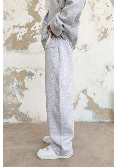 Gri Melanj Cozy Basic Pileli Baggy Eşofman GRI MELANJ