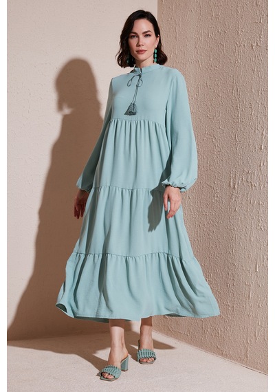 Lela Modest Regular Fit Dik Yaka Uzun Bayan Elbise 611El545 Mint