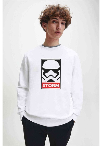 Storm Baskılı Beyaz Erkek Örme Sweatshirt (528671648)