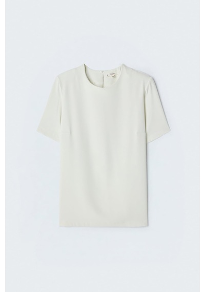 Sateen Kısa Kollu Bluz - Ekru-137407