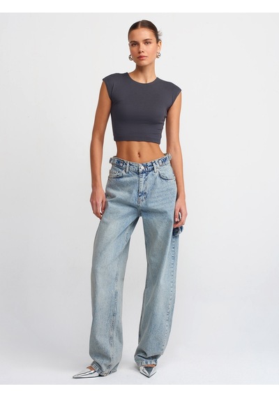 Dilvin Pamuk Ve Modal Karışımlı Crop Top Antrasit