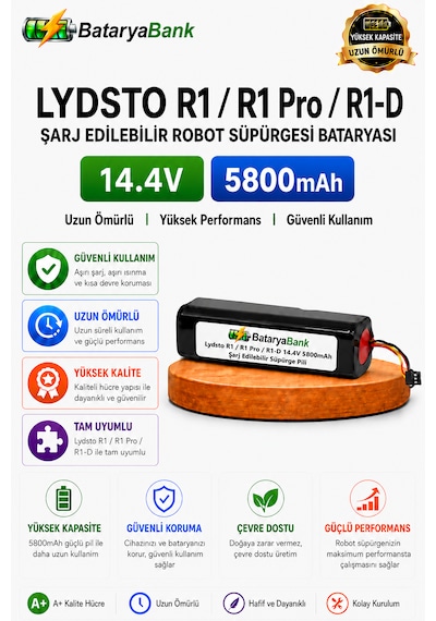 Bataryabank Lydsto R1 / R1 Pro / R1-d Uyumlu Robot Süpürge Bataryası 14.4v 5800mah Li-ion