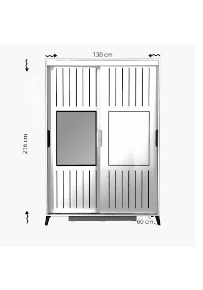 Pasifichome Huga Sürgülü Gardırop Meşe 130Cm / 2 Kapaklı Çekmeceli Dolap