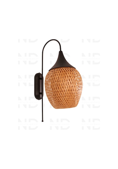Boja Bambu Siyah Detay Aplik 25x25x60 Cm İskandinav, Modern, Bohem, Rattan, Aydınlatma Bej
