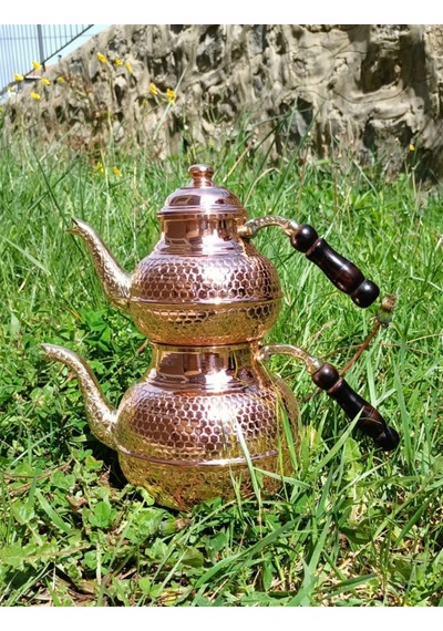1.2 Mm Kalın Petekli Kırmızı Işlemeli Bakır Çaydanlık Bakır