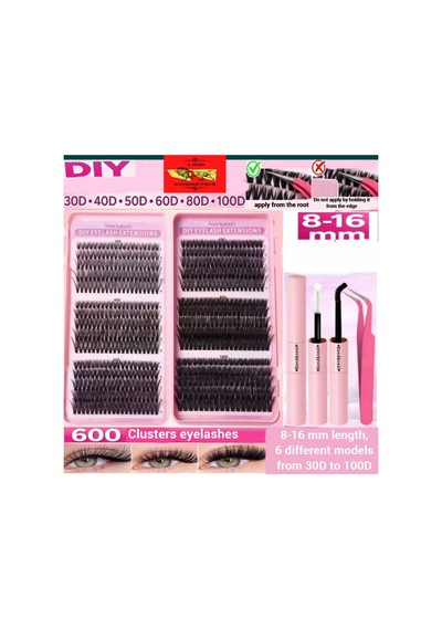 600 Adet Takma Kirpik Küme Seti Yapıştırıcı Cımbız Ve Fırça 30d40d50d60d80d100d