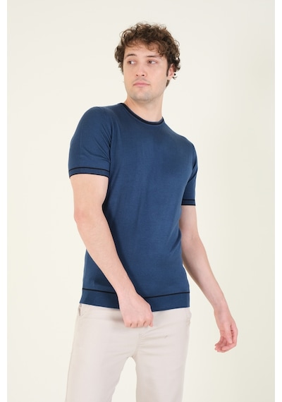 Giyim Dünyası Erkek Sıfır Yaka Biyeli Merserize T-shirt Petrol Mavi 001