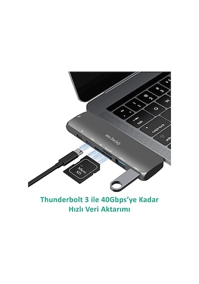Macbook Usb-c Hub Ve Çoklayıcı 7-in-1 4k Hdmı, Usb 3.0, Sd/microsd M1 Ve M2 Uyumlu Gri