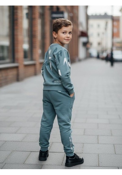 Zekids Erkek Çocuk Pamuklu Baskılı Eşofman Takım-16324 Mint Yeşili