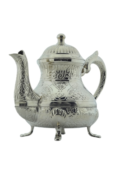 Dekoratif Gümüş Renkli Zarif İşlemeli Metal İbrik Demlik 17cmx22cm M2 Gümüş