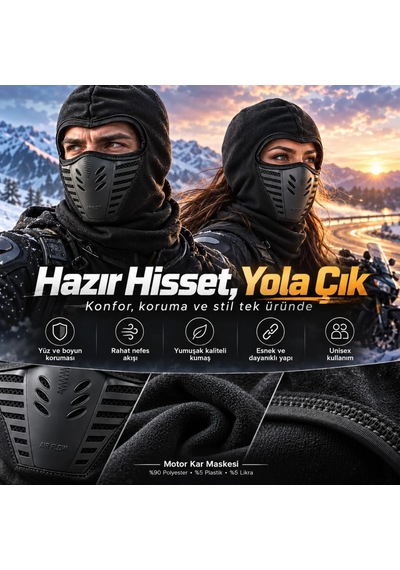 Genel Siyah Balaklava Kar Maskesi Air Flow Hava Kanallı Yüz Maskeli Tam Kafa Boyunluk Siyah / Standart