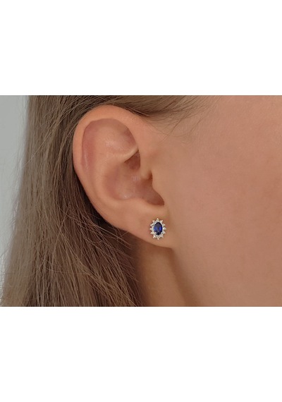 Sirius Pırlanta Ve Oval Safir Taşlı Anturaj Küpe  0817E0022