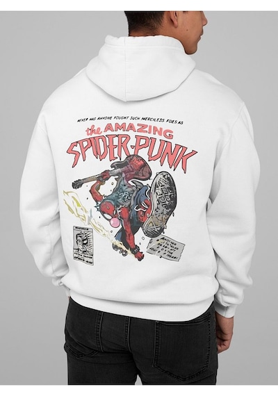 Sevbano The Amazing Spider-man Baskılı Unisex Oversize Örümcek Adam Hoodi Beyaz