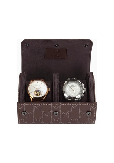 Modalo Optimus Watch Roll, 2 Saat Için Mikroleder Lüks Seyahat Kutusu Saat Kutuları Kahverengi