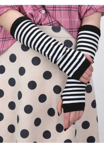 Tezzgelsin Unisex Ikili Tek Parmak Punk Kolluk Eldiven Siyah - Beyaz