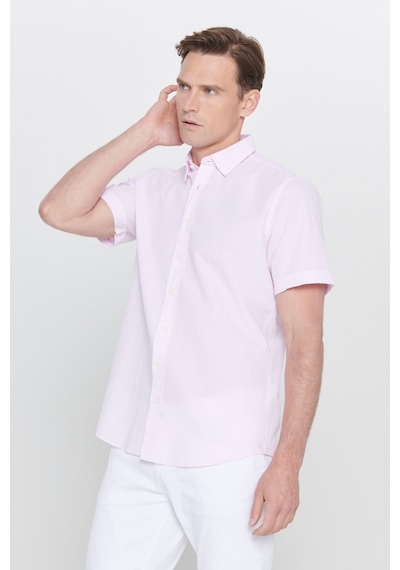 AC&Co / Altınyıldız Classics Erkek PEMBE Slim Fit Dar Kesim Gizli Düğmeli Yaka %100 Pamuk Gofre Desenli Gömlek Pembe