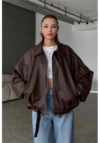 Karabulut Kadın Oversize Deri Ceket Oversize Fermuarlı Kemer Detaylı Günlük Kadın Ceket Acı Kahverengi Acı Kahve Acı Kahve Karabulut Kadın Oversize Deri Ceket Oversize Fermuarlı Kemer Detaylı Günlük Kadın Ceket Acı Kahverengi Acı Kahve Acı Kahve
