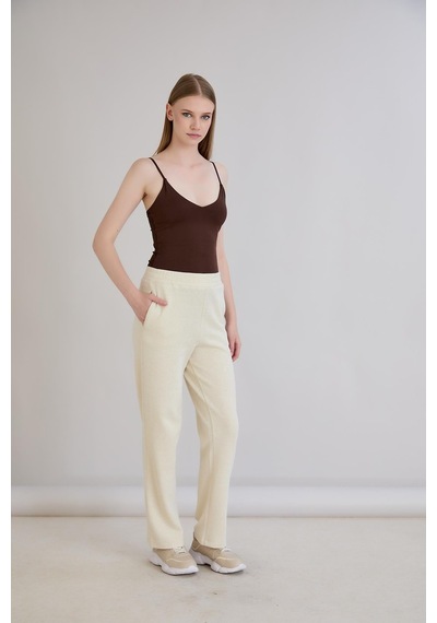 Sortie Collection Simli Örme Pantolon Bej