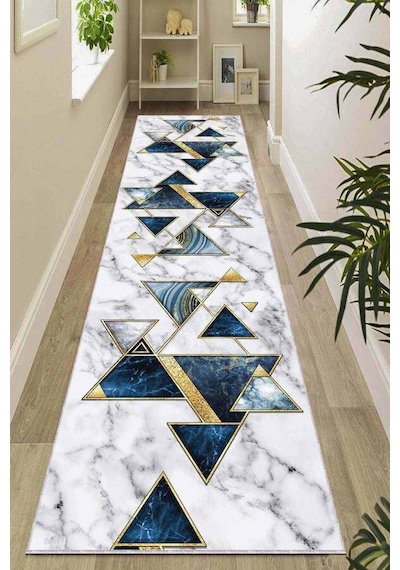 Mavi Gold Kaymaz Geometrik Kesme Rulo Özel Ölçü Yolluk Ar450n11 Gold - Mavi