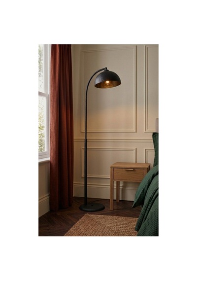 Nebula Siyah Metal Retro Lambader - Modern Salon Aydınlatması-eğimli Başlıklı Dekoratif Köşe Lambası