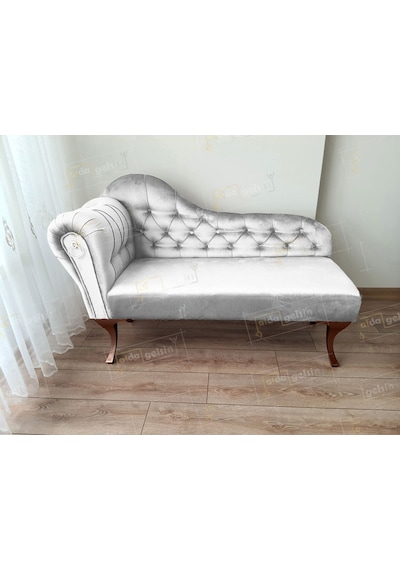 Ters Kol Dekoratif Bihter Koltuk Josefin Puf 120 Cm Ceviz Ayak Beyaz