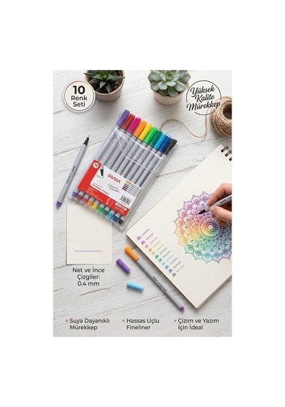 Fineliner Kalem 10 Renk 0.4mm 1 Paket Osaka İnce Keçe Uçlu 10 Lu Renkli Yazı Ve Çizim Kalemi İşaretleme Yazı Kalemi