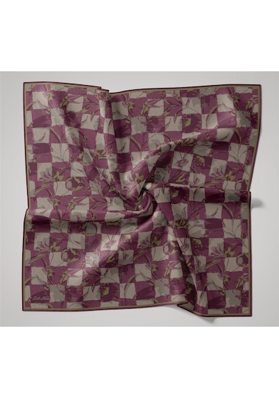 Silk Home İnce Pamuk Soft Eşarp Pastel Pembe-gri Desenli Kaymaz Dokulu Tok Duruşlu 90x90 Çok Renkli