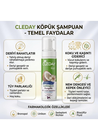 Tr Kedi Ve Köpekler İçin Su Gerektirmeyen Köpük Şampuan 200 Ml Beyaz