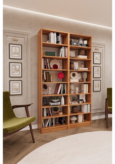 Asra Trend K-13 %100 MDF 120 cm 2 Modüllü Kitaplık 14 Raflı Kütüphane Petra