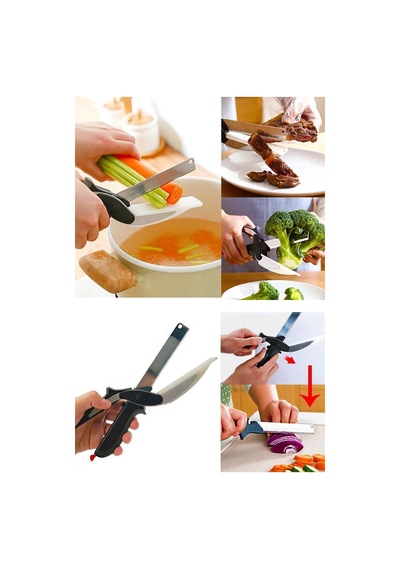 Pratik Düz Kesim Panolu Mutfak Makası Salata Sebze Et Kesme Tahtalı Makaslı Bıçak Clever Cutter