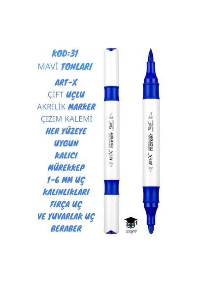 Art-x Çift Uçlu Akrilik Marker Çizim Kalemi Her Yüzeye Uygun Kalıcı Mürekkep 1-6 Mm Uç Kalınlıkları