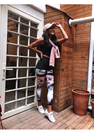 Lismina Baseni Siyah Duman Desen Toparlayıcı Spor Tayt Beyaz - Gri - Siyah